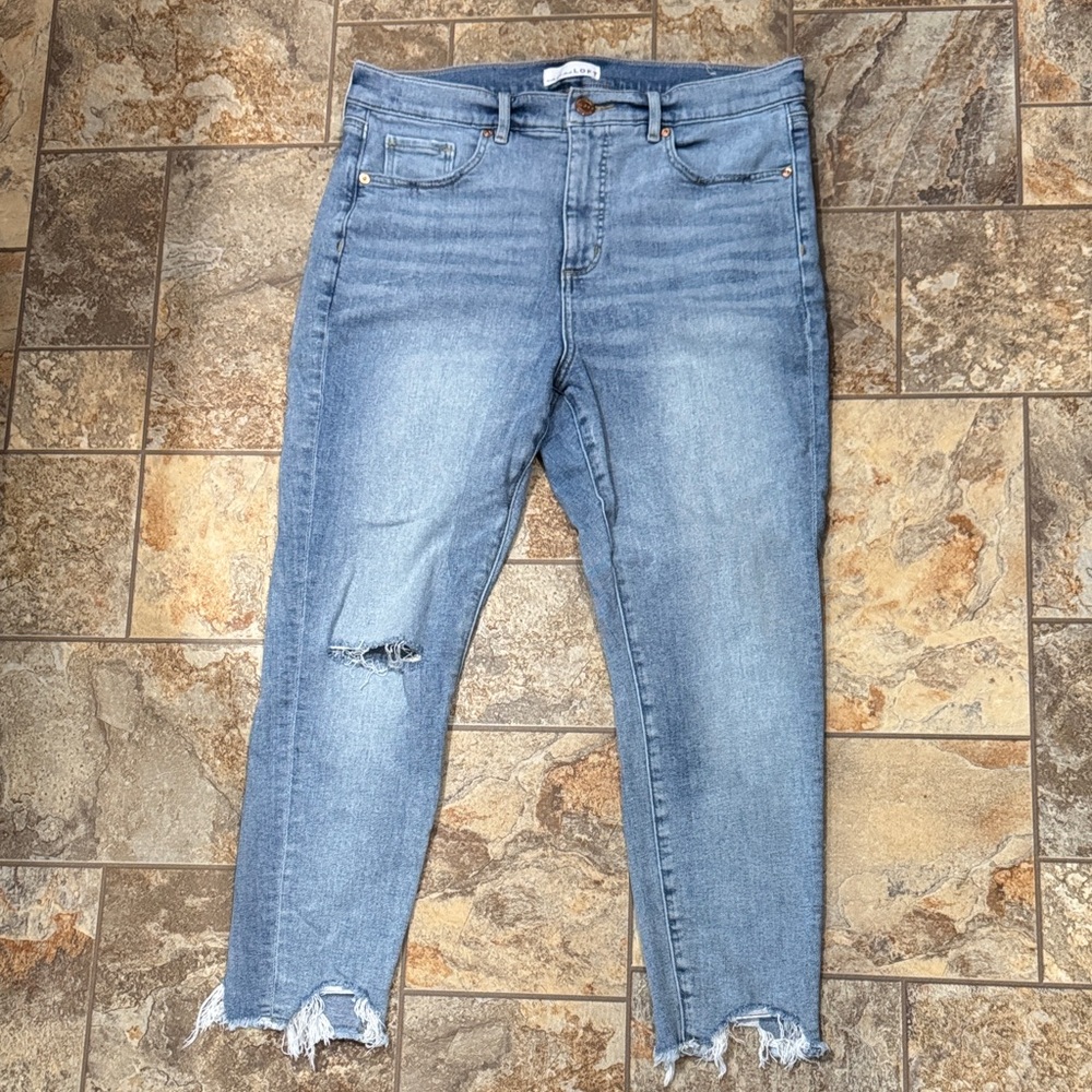 LOFT- Size 14 Petite/32P Light Blue Distressed Ankle Jeans